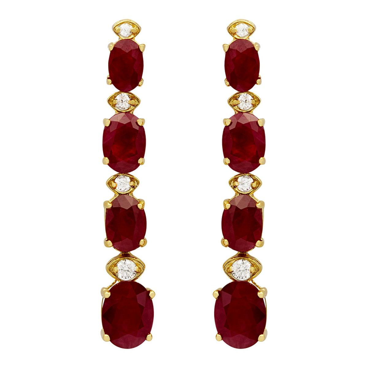 14k Yellow Gold 8.64ct Ruby 0.26ct Diamond Earrings