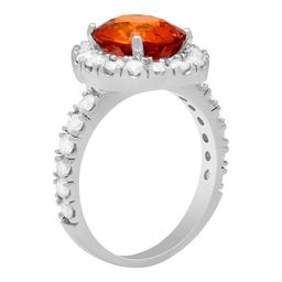 14k White Gold 4.15ct Spessarite Mandarin Garnet 1.21ct Diamond Ring