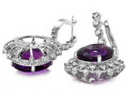 14K White Gold 12.50ct Amethyst and 1.65ct Diamond Earrings