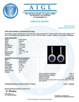 14K White Gold 12.50ct Amethyst and 1.65ct Diamond Earrings