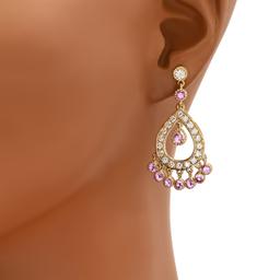 14K Yellow Gold 2.50ct Pink Sapphire and 2.05ct Diamond Earrings