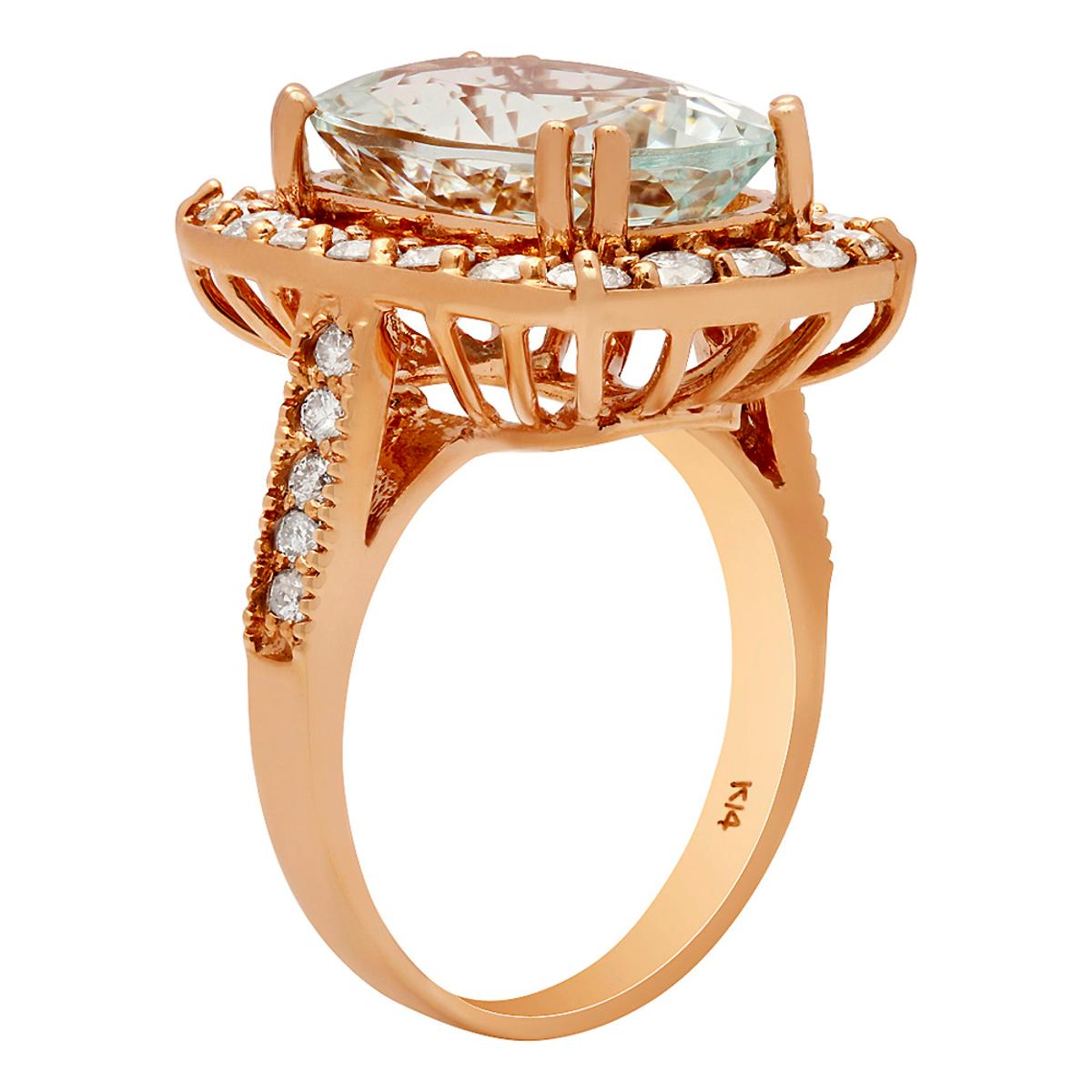 14k Rose Gold 8.60ct Aquamarine 1.43ct Diamond Ring