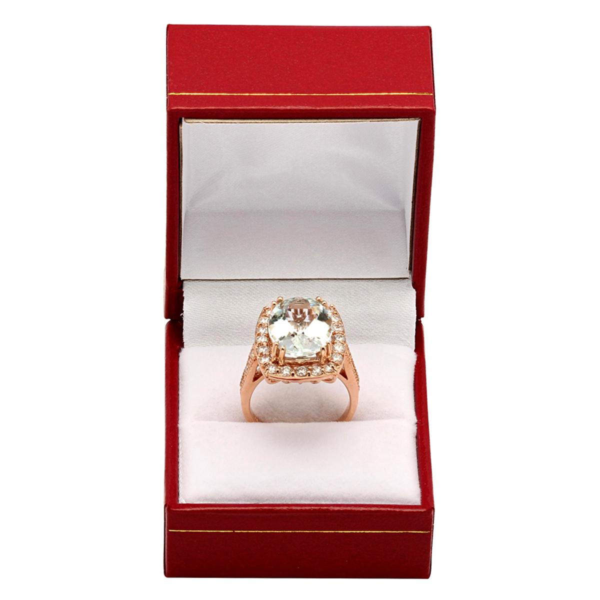 14k Rose Gold 8.60ct Aquamarine 1.43ct Diamond Ring