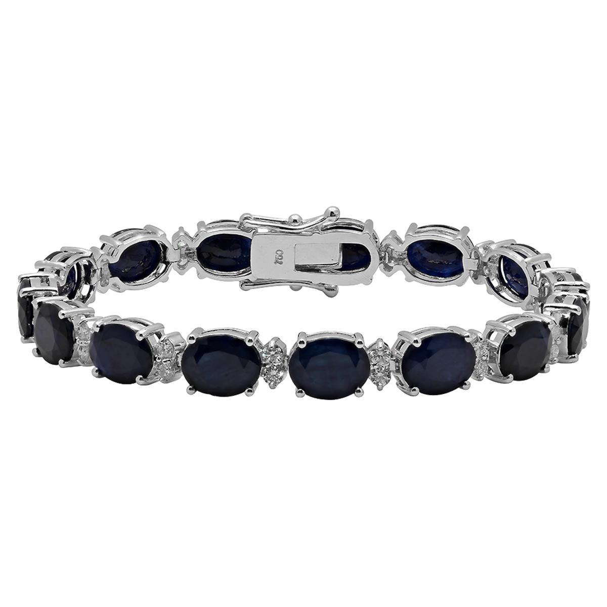 14k White Gold 28.16ct Sapphire 1.38ct Diamond Bracelet