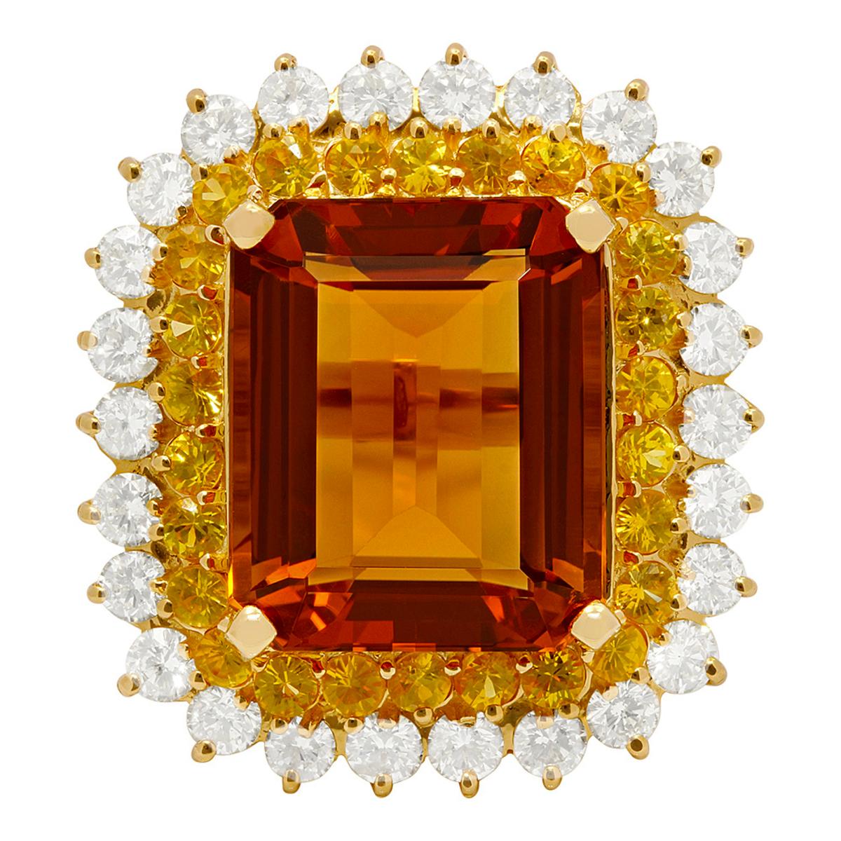 14k Yellow Gold 13.82ct Citrine 1.92ct Yellow Sapphire 2.39ct Diamond Ring