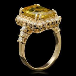 14K Yellow Gold 5.22ct Yellow Beryl and 1.17ct Diamond Ring