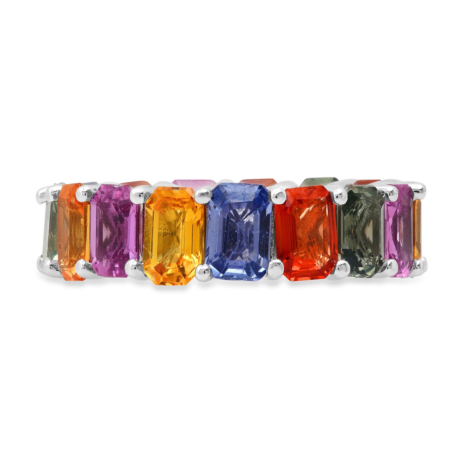 14K White Gold and 4.51ct Multi colored Sapphire Eternity Band