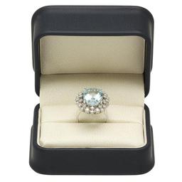 14K White Gold 8.19ct Aquamarine and 1.25ct Diamond Ring