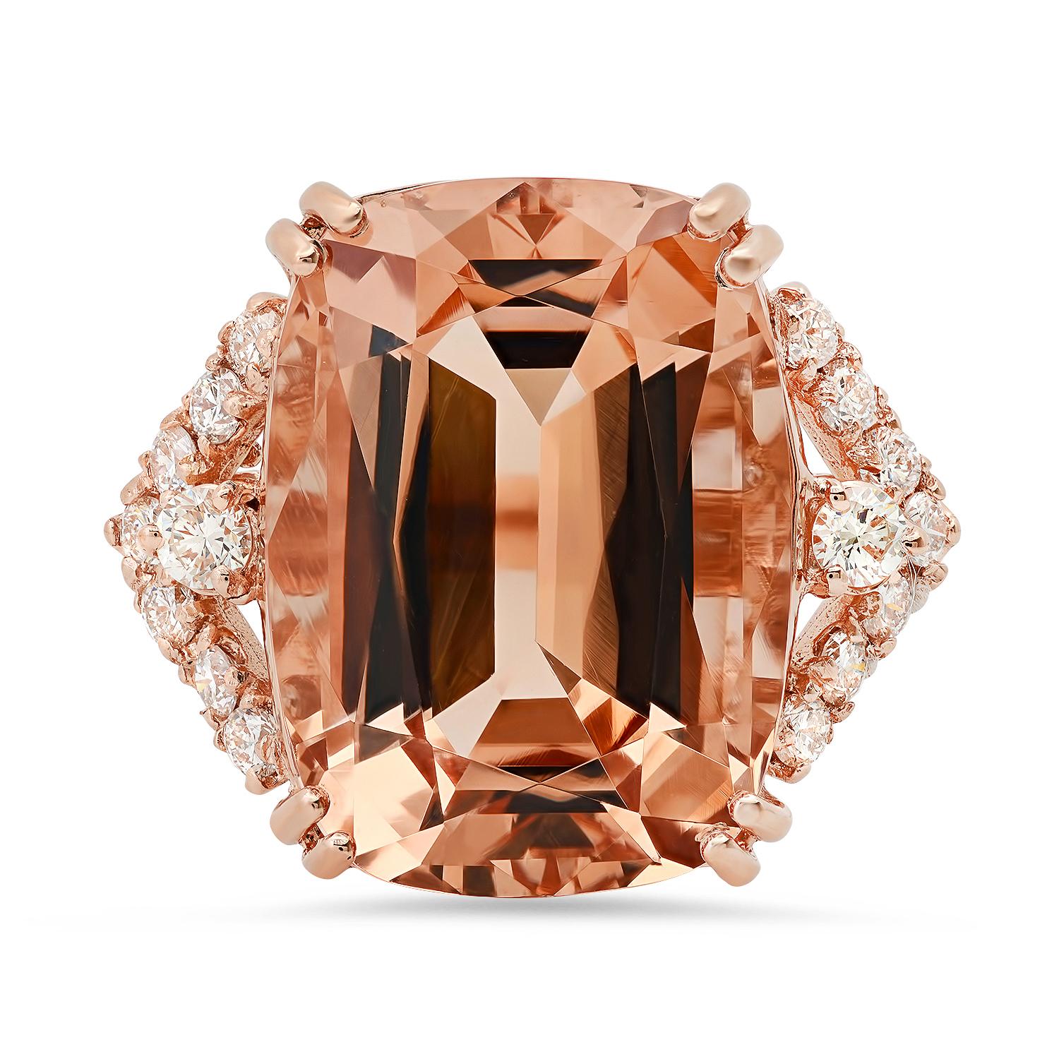 14K Rose Gold with 17.58ct Morganite and 0.70ct Diamond Ladies Ring