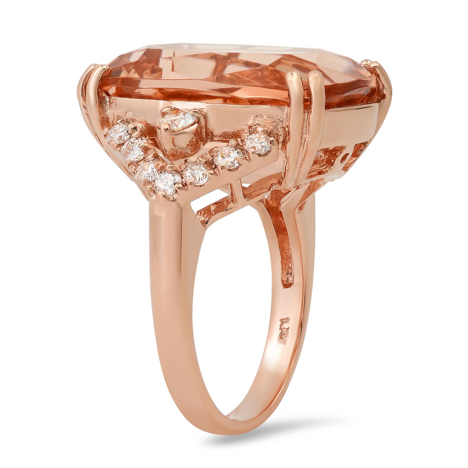 14K Rose Gold with 17.58ct Morganite and 0.70ct Diamond Ladies Ring