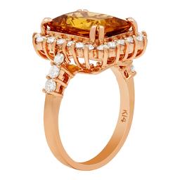 14k Rose Gold 4.82ct Yellow Beryl 0.80ct Diamond Ring