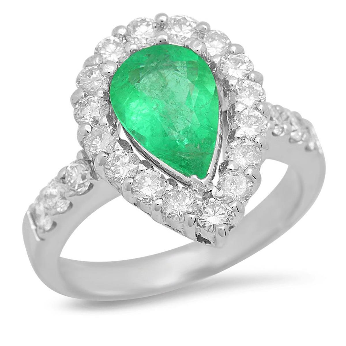 14K White Gold 1.42ct Emerald and 1.17ct Diamond Ring