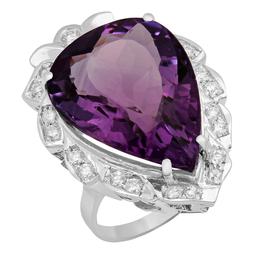 14k White Gold 19.87ct Amethyst 0.67ct Diamond Ring