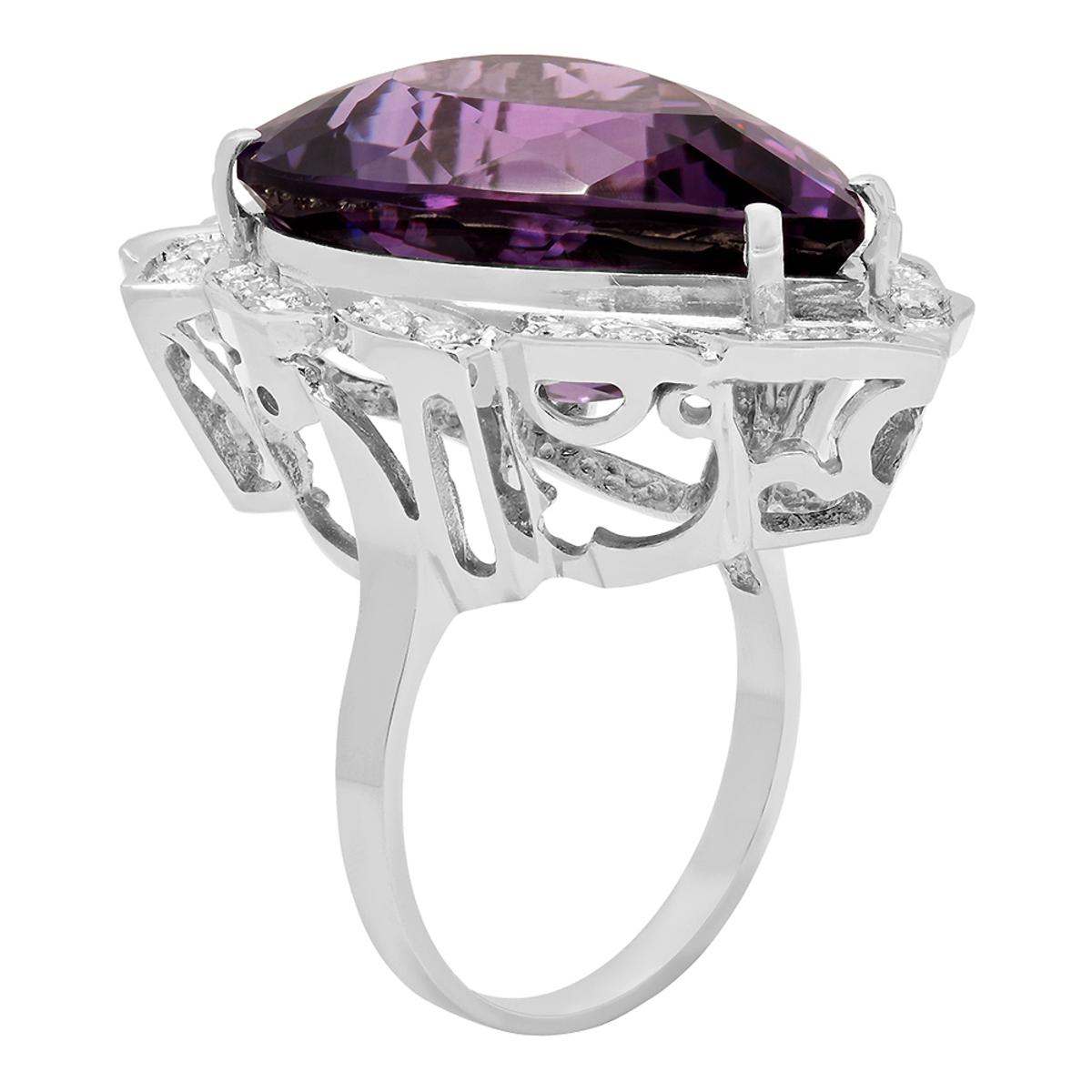 14k White Gold 19.87ct Amethyst 0.67ct Diamond Ring