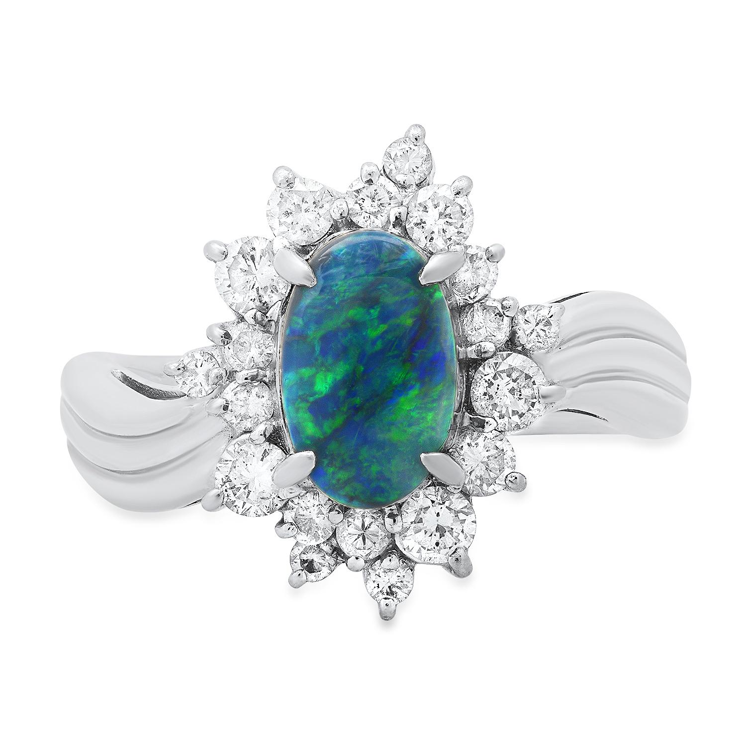 Platinum Setting with 1.85ct Opal and 0.75ct Diamond Ladies Ring