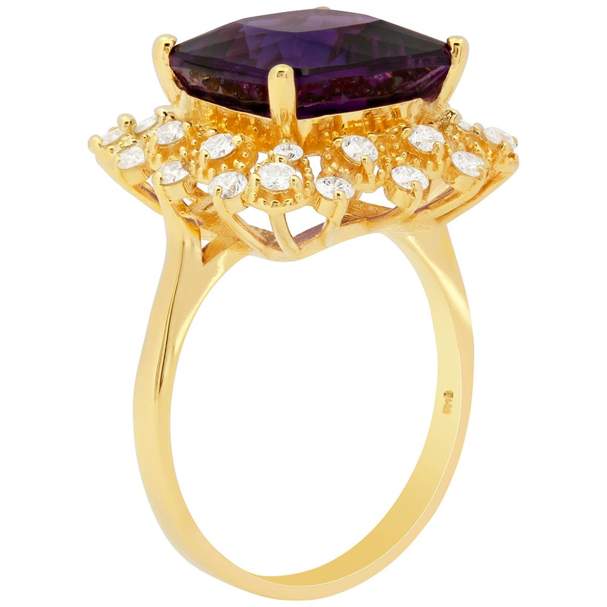 14k Yellow Gold 5.26ct Amethyst 0.71ct Diamond Ring