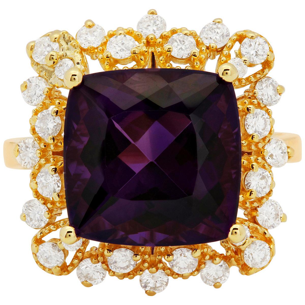 14k Yellow Gold 5.26ct Amethyst 0.71ct Diamond Ring