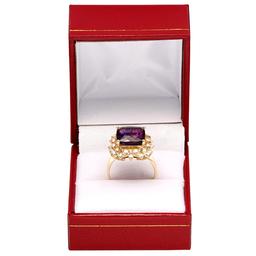 14k Yellow Gold 5.26ct Amethyst 0.71ct Diamond Ring