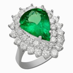 14k White Gold 4.92ct Emerald 2.66ct Diamond Ring