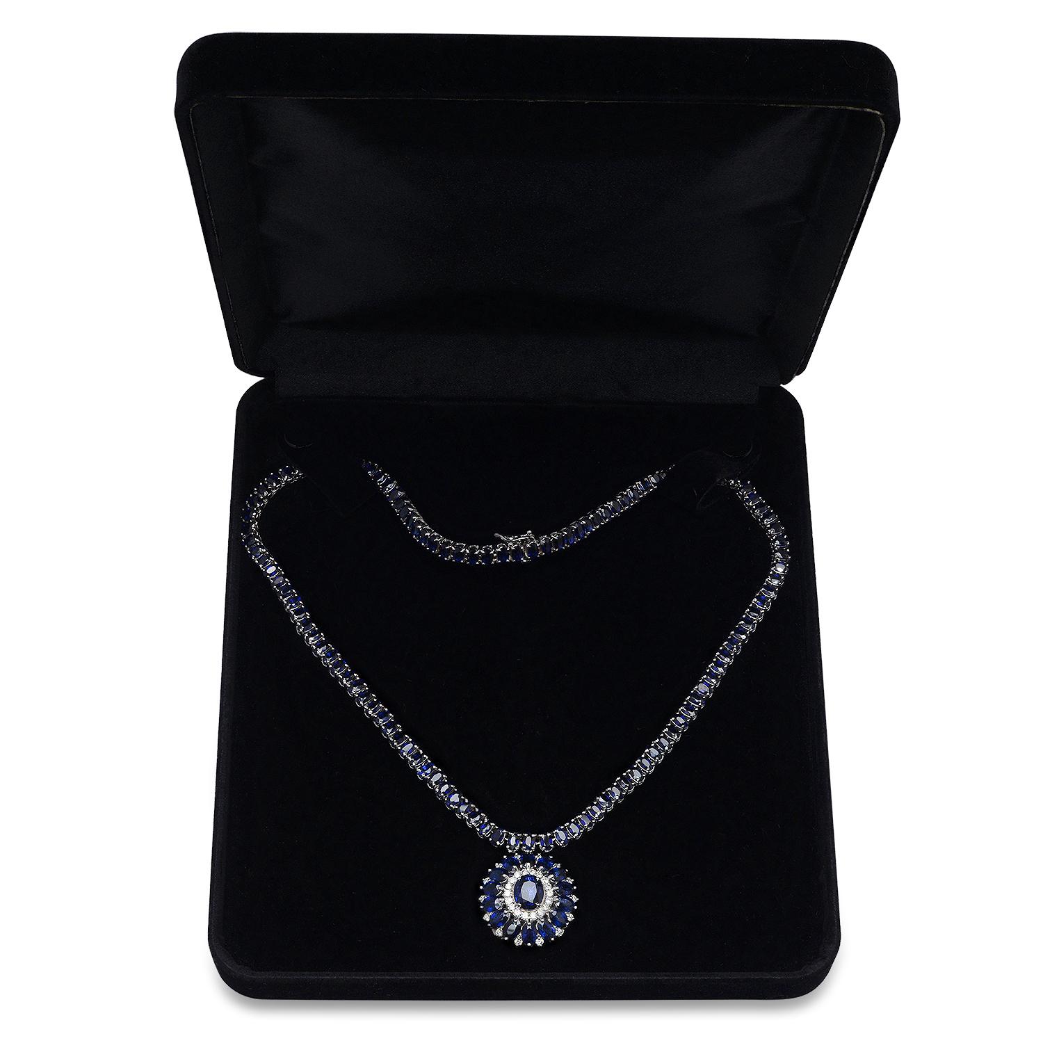 14K White Gold Setting with 46.57ct Sapphire and 0.92ct Diamond Necklace