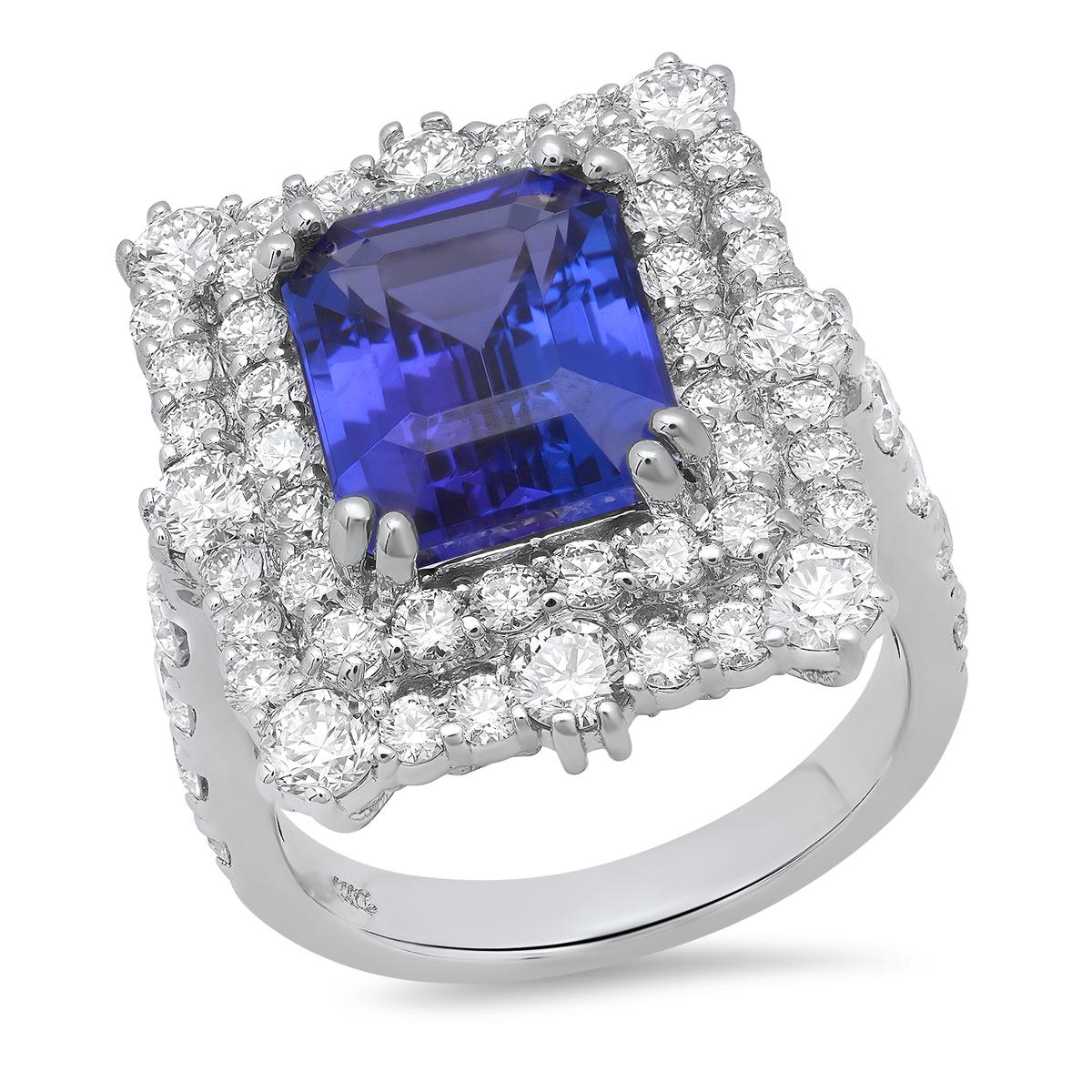 14K White Gold Setting with 5.55ct Tanzanite and 3.05ct Diamond Ladies Ring