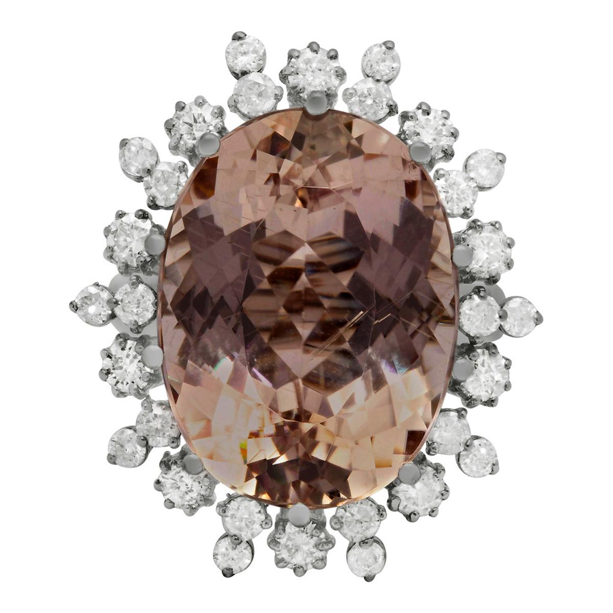 14k White Gold 19.84ct Morganite 1.43ct Diamond Ring