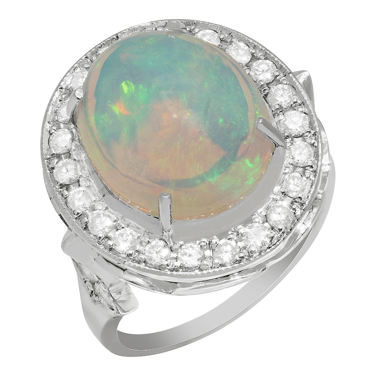 14k White Gold 5.57ct Opal 1.01ct Diamond Ring