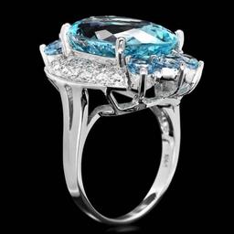 14K White Gold 11.33ct Aquamarine and 0.55ct Diamond Ring