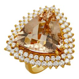 14k Yellow Gold 13.85ct Morganite 2.19ct Diamond Ring