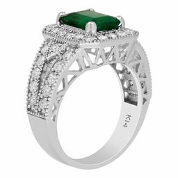 14k White Gold 2.10ct Emerald 1.19ct Diamond Ring