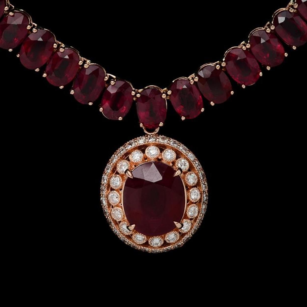 14K Gold 115.49ct Ruby 1.38ct Diamond Necklace