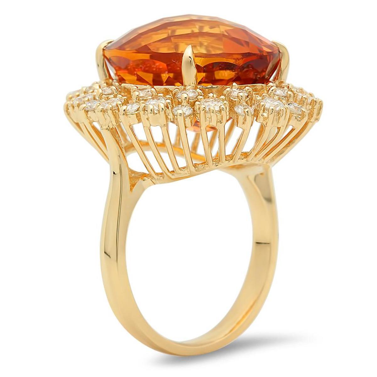 14K Yellow Gold 15.40ct Citrine and 1.32ct Diamond Ring