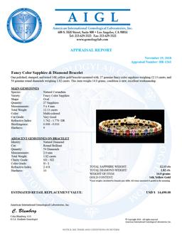 14K Gold 12.13ct Sapphire 1.82ct Diamond Bracelet