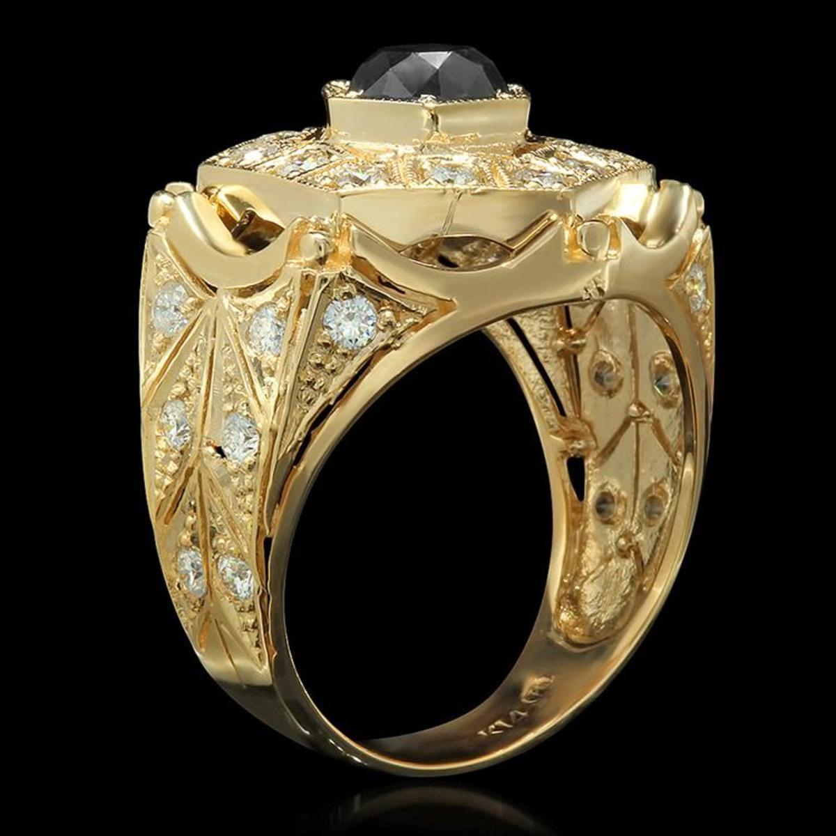 14K Yellow Gold 2.0ct Fancy Diamond and 1.32ct Diamond Ring