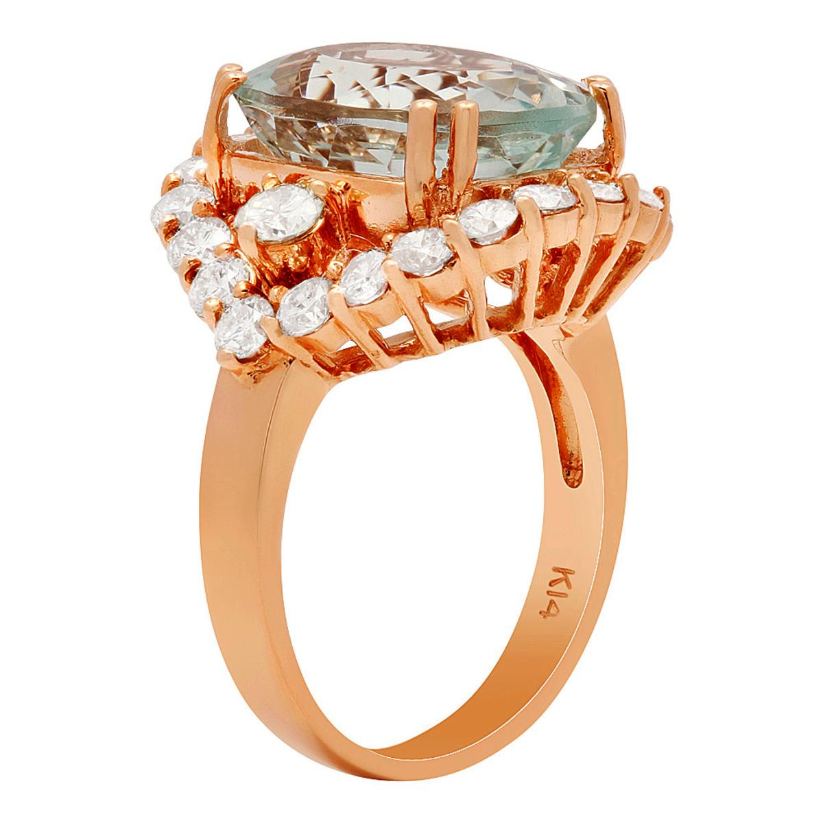 14k Rose Gold 7.94ct Aquamarine 2.07ct Diamond Ring