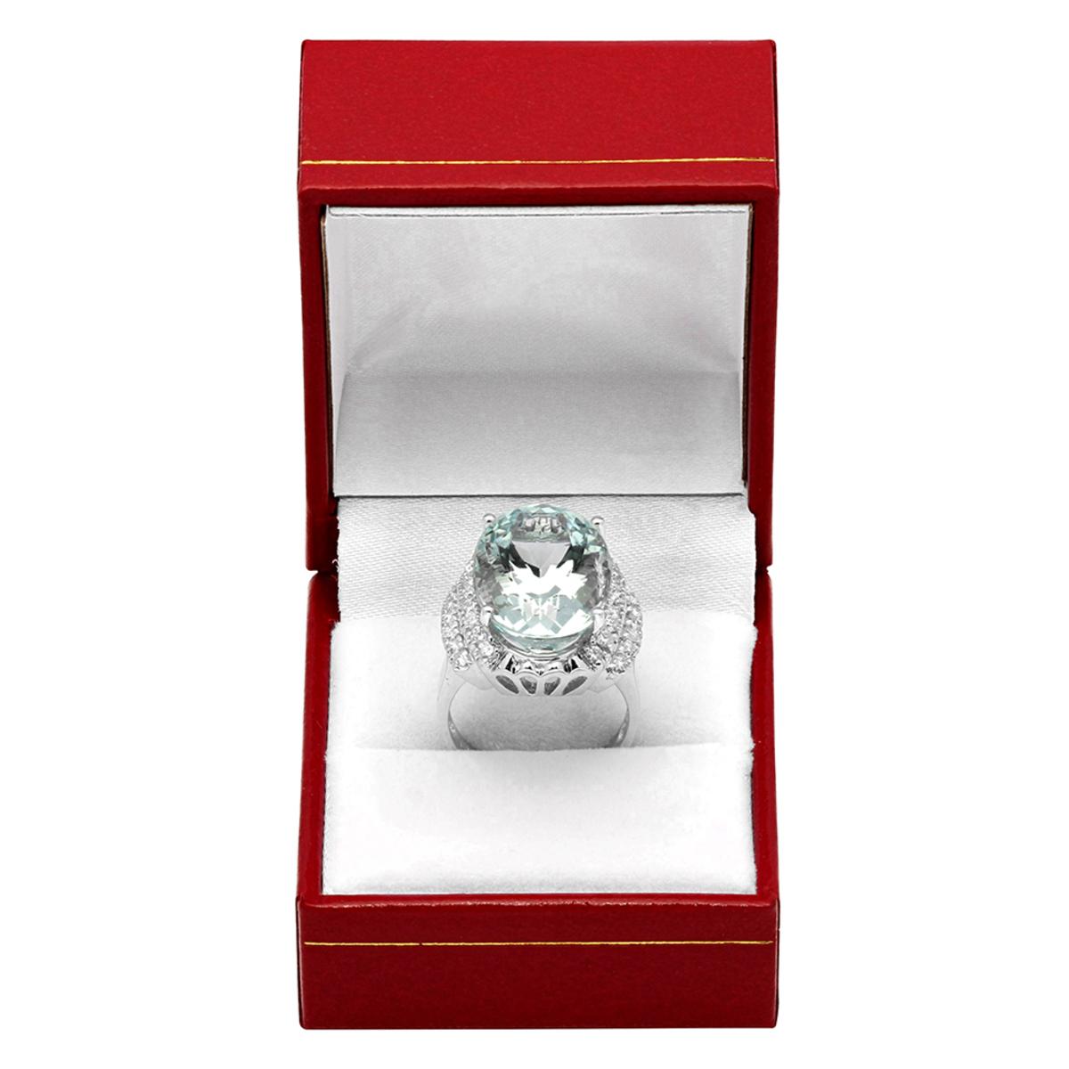 14k White Gold 11.99ct Aquamarine 0.92ct Diamond Ring