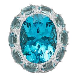 14k White Gold 25.62ct Blue Topaz 14.13ct Aquamarine 2.25ct Diamond Ring