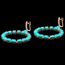 14k Rose Gold 28.12ct Turquoise 0.80ct Diamond Earrings