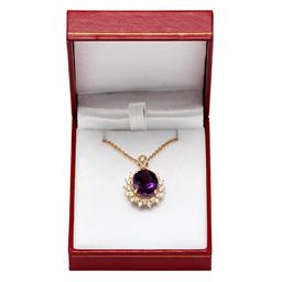 14K Gold 7.35ct Amathyst 0.76ct Diamond Pendant