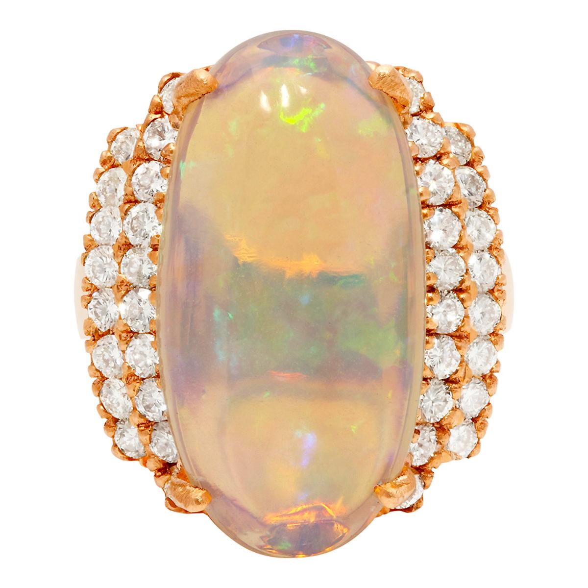 14k Rose Gold 8.91ct Opal 1.09ct Diamond Ring