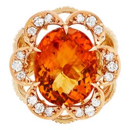 14k Yellow Gold 11.54ct Citrine 0.79ct Diamond Ring