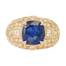 18K Yellow Gold Setting with 5.13ct Sapphire and 1.85ct Diamond Ladies Ring