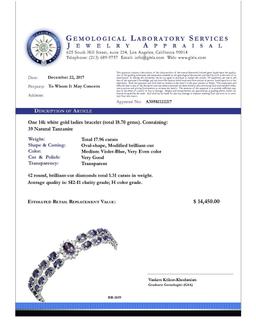 14k White Gold 17.96ct Tanzanite 1.31ct Diamond Bracelet