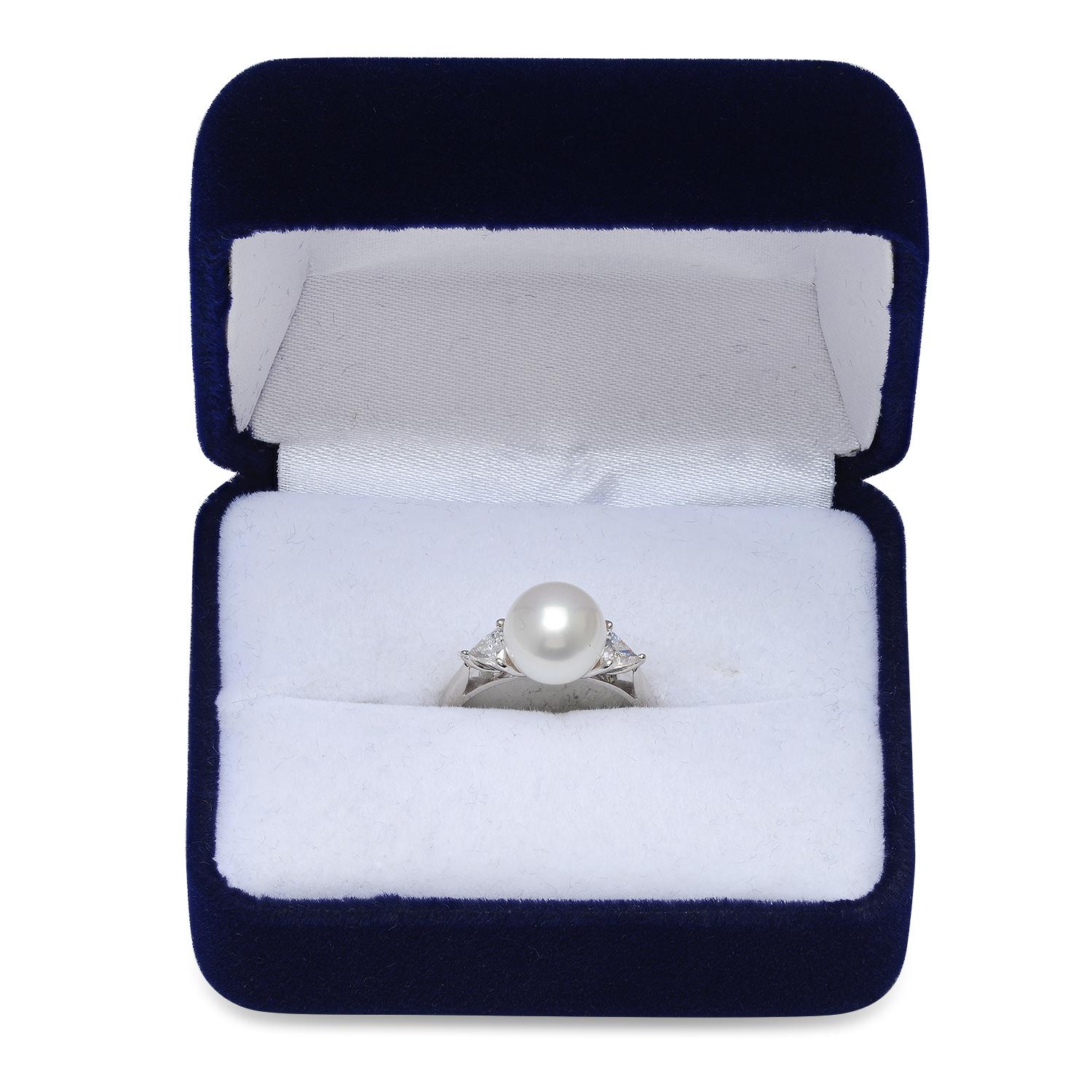 Platinum Setting with one 9mm South Seas Pearl and 0.41ct Diamond Ladies Ring