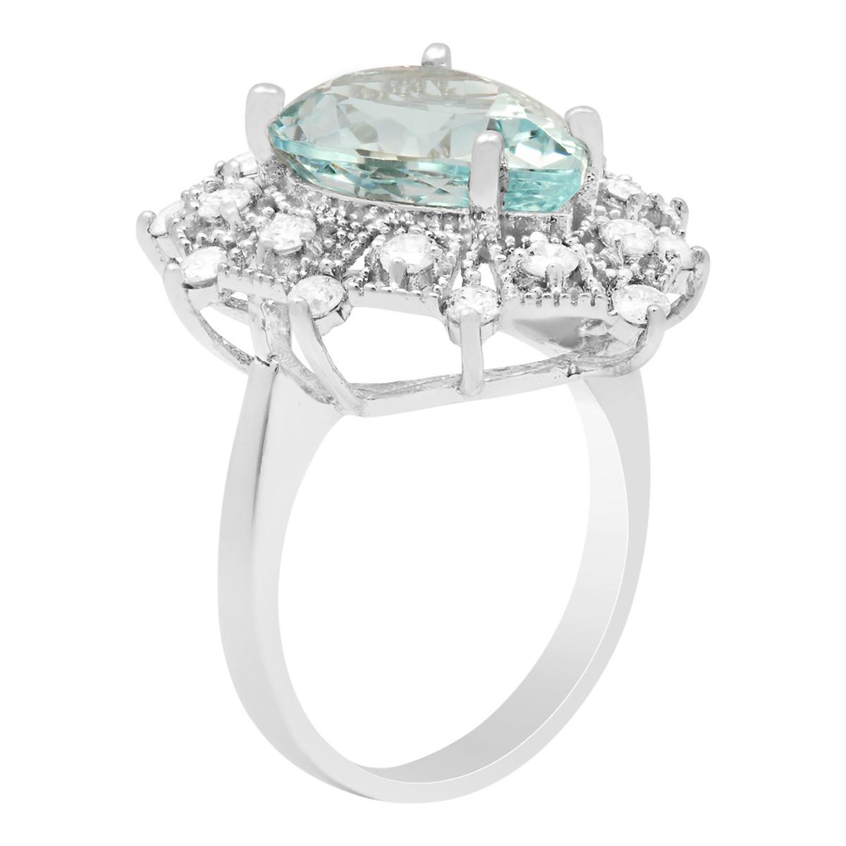 14k White Gold 5.47ct Aquamarine 0.86ct Diamond Ring