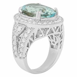 14k White Gold 9.46ct Aquamarine 1.91ct Diamond Ring