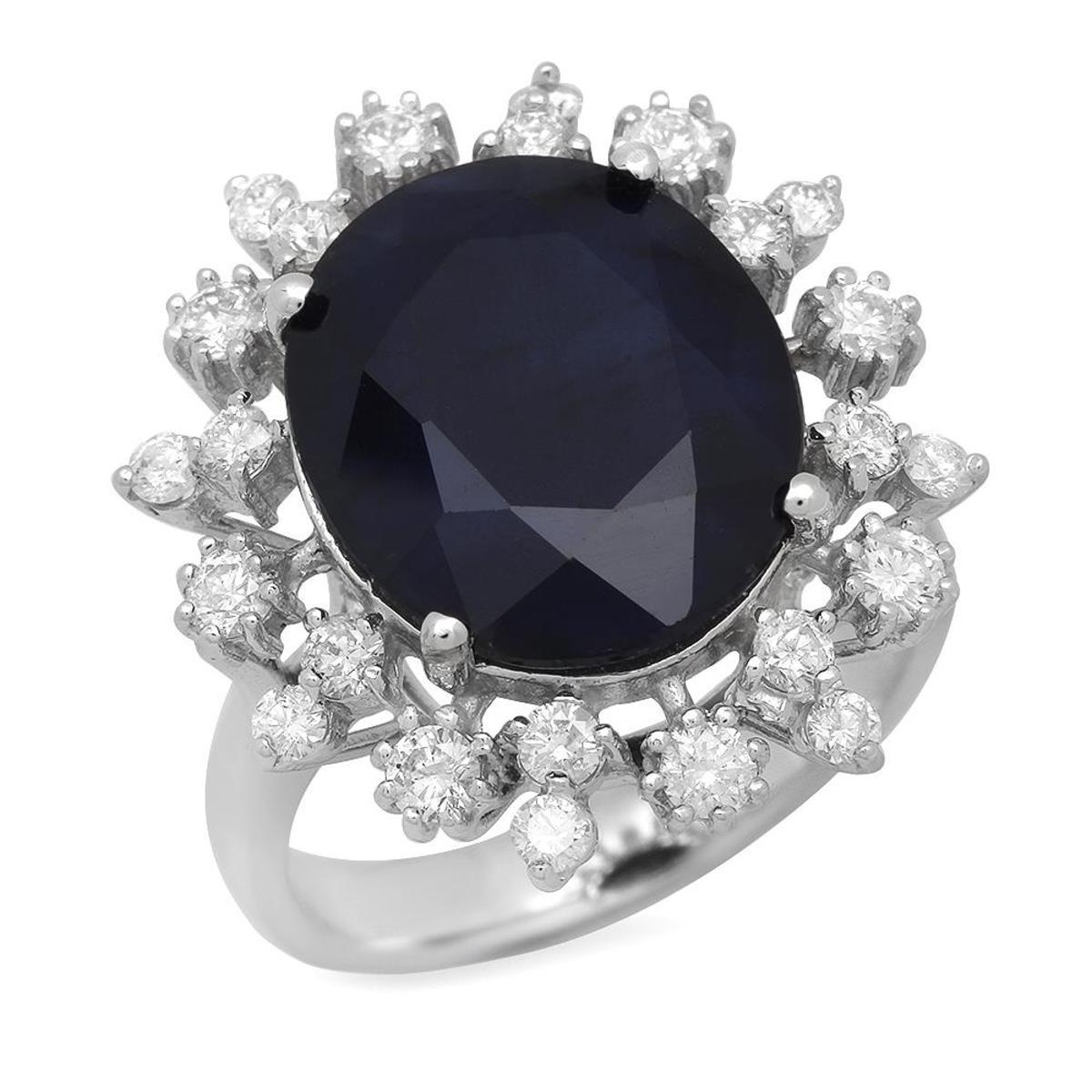 14K White Gold 8.51ct Sapphire and 0.98ct Diamond Ring