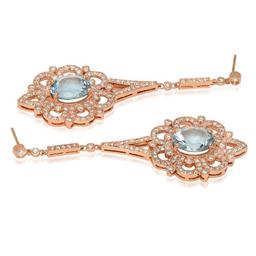 14K Rose Gold 7.37ct Aquamarine and 2.57ct Diamond Earrings