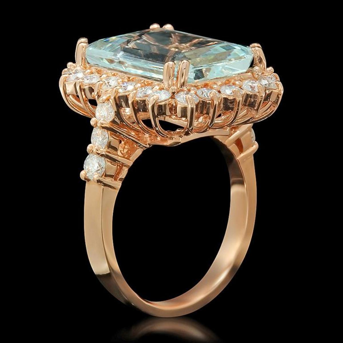 14K Rose Gold 7.38ct Aquamarine and 1.57ct Diamond Ring