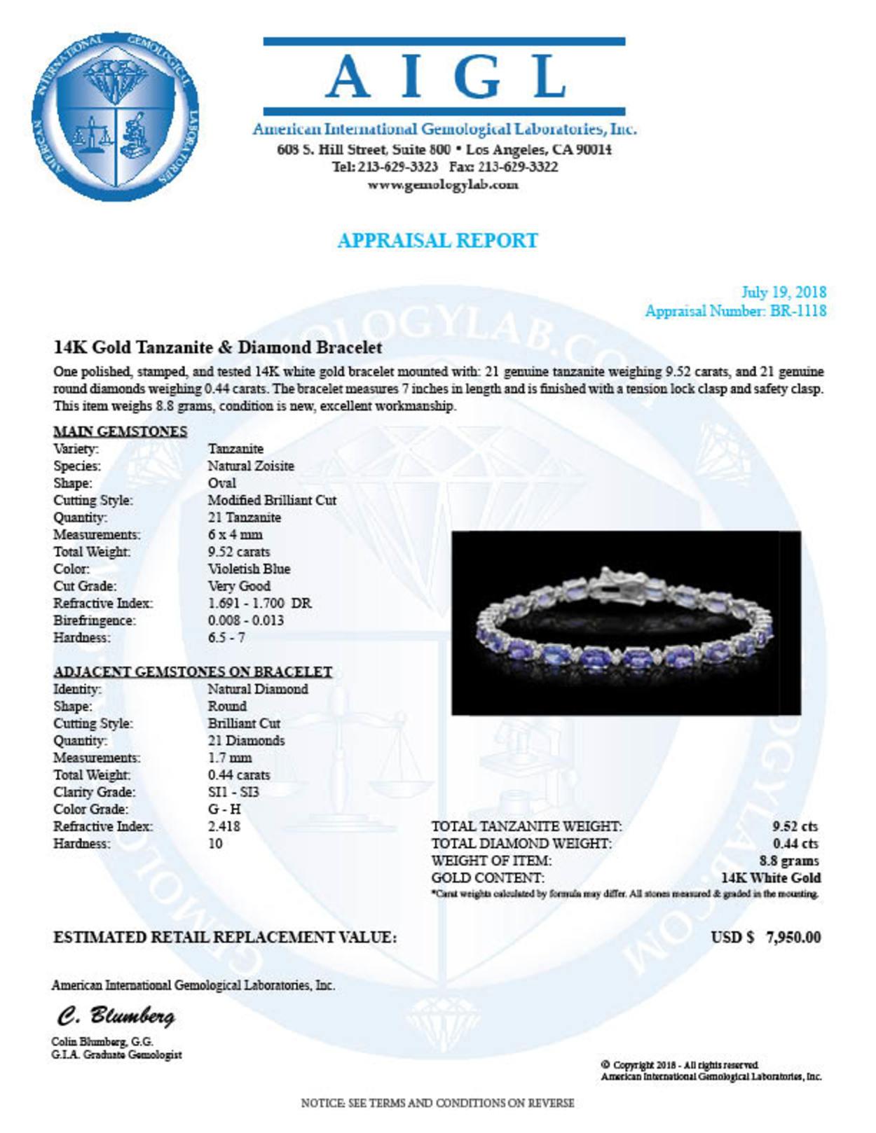 14K Gold 9.52ct Tanzanite 0.44ct Diamond Bracelet